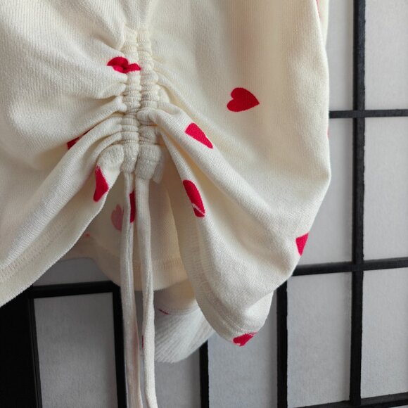 Lucky Brand Broken Hearts Sweatshirt Cream and Red XL Scrunch Detail Lightweight - Picture 4 of 8